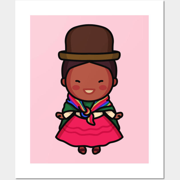 Cute Bolivian Village Woman in Traditional Clothing Cartoon Wall Art by SLAG_Creative